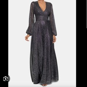 Betsy & Adam Petite Metallic Crinkle A-Line Gown Size 6P NWT 289$